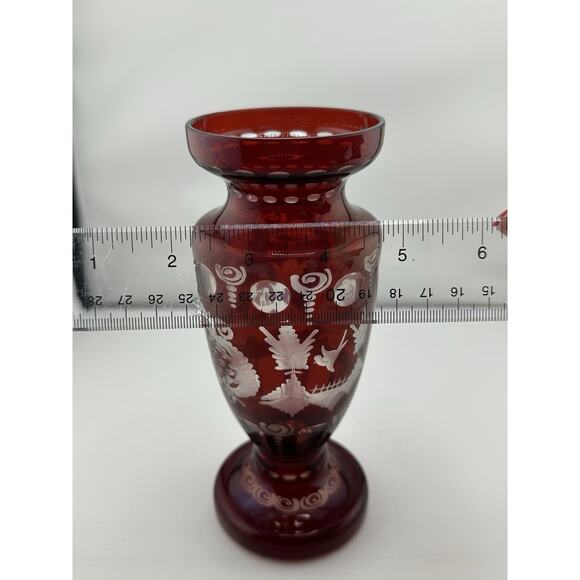 Antique Egermann Ruby Red cut to Clear Crystal Vase Bohemian 1920s Czech Rep - Picture 10 of 10